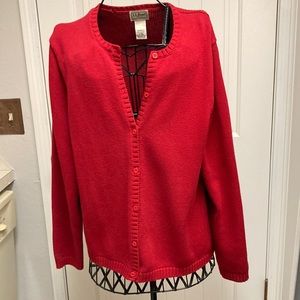 VINTAGE LANDS ENDS red cotton cardigan L